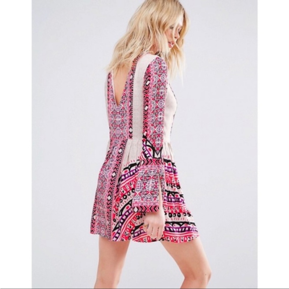 EUC Free People Tegan Border Print Mini Dress - Size 6 - Picture 4 of 4